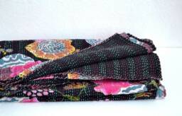 Indian Floral Kantha Quilt Single Throw Bedspread Cotton Blanket - thumbnail 1