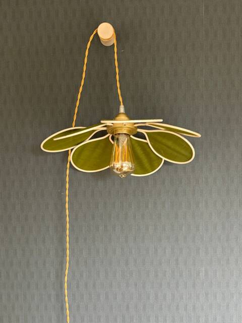 7-Petal Linen & Rattan Flower Lamp - Chandelier Wall Light Handcrafted - image 1