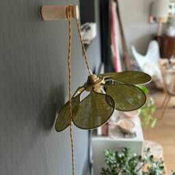 7-Petal Linen & Rattan Flower Lamp - Chandelier Wall Light Handcrafted - thumbnail 2