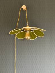 7-Petal Linen & Rattan Flower Lamp - Chandelier Wall Light Handcrafted