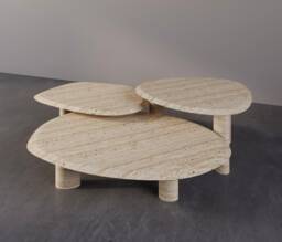 Travertine Marble Coffee Tables - Modern Designer Stone Tables, Set Of Three - thumbnail 1