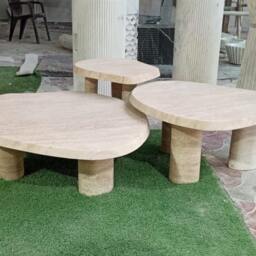 Travertine Marble Coffee Tables - Modern Designer Stone Tables, Set Of Three - thumbnail 2