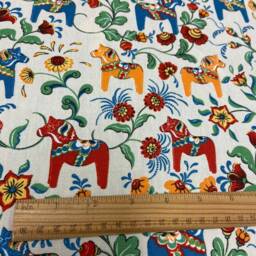 Cotton Cafe Curtain Mini Dala Horses Kitchen Rod Pocket Panel - thumbnail 3