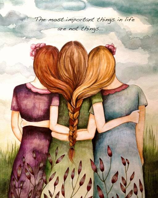 Personalized Sisters Portrait, Custom Faceless Print, Sister Birthday Gift - image 1