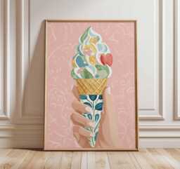 Ice Cream Wall Art Print, Colorful Dessert Poster, Modern Kitchen Artwork, Sweet Treat Decor, Summer Food Illustration - thumbnail 1