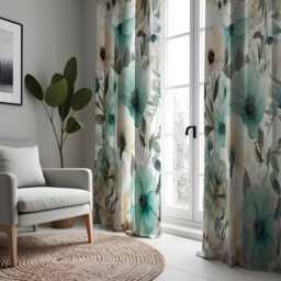 Floral Green & Teal Curtains, Botanical Soft Pastel Window Drapes, Custom Length Fresh Curtain Panels - thumbnail 3