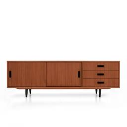 Mid-Century Sideboard, Dresser, Commode, Credenza Made Of Oak Vaneer - Teak Colour Livlo T-S03