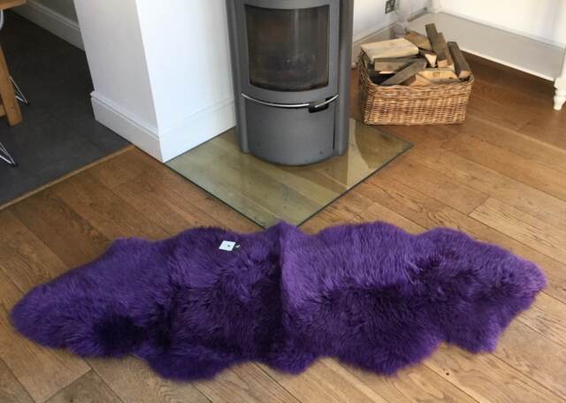 Double Australian Sheepskin Rug, Silky Purple Violet Throw - image 1