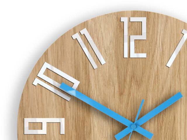Wood Clock, Large Wall Clock, Unique Wall Gift Unusual Modern Abstract Style, Slim_Wood_Blue - image 1