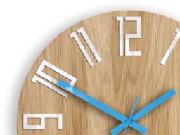Wood Clock, Large Wall Clock, Unique Wall Gift Unusual Modern Abstract Style, Slim_Wood_Blue - thumbnail 1