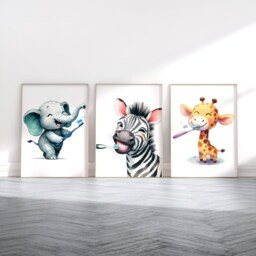 Kids Dentist Print Set - 3 Posters - Dental Office Decor Clinic Wall Art Orthodontic Artwork Bathroom Prints Hygiene Gift - thumbnail 2