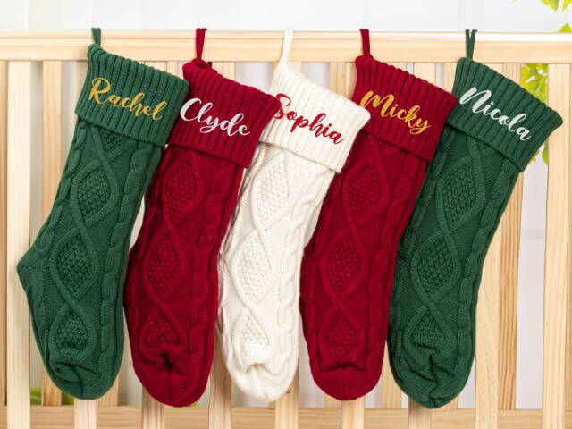 Christmas Stockings Personalized Knit Monogrammed Stocking Embroidered Custom Stockings Family Set Of 3 4 5 6 7 - image 1