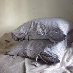 Striped Linen Pillowcase, Pillowcase With Thin White & Blue Striped, Sham, Queen, King, Standard By Linenbee - thumbnail 2