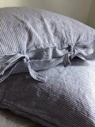 Striped Linen Pillowcase, Pillowcase With Thin White & Blue Striped, Sham, Queen, King, Standard By Linenbee - thumbnail 1