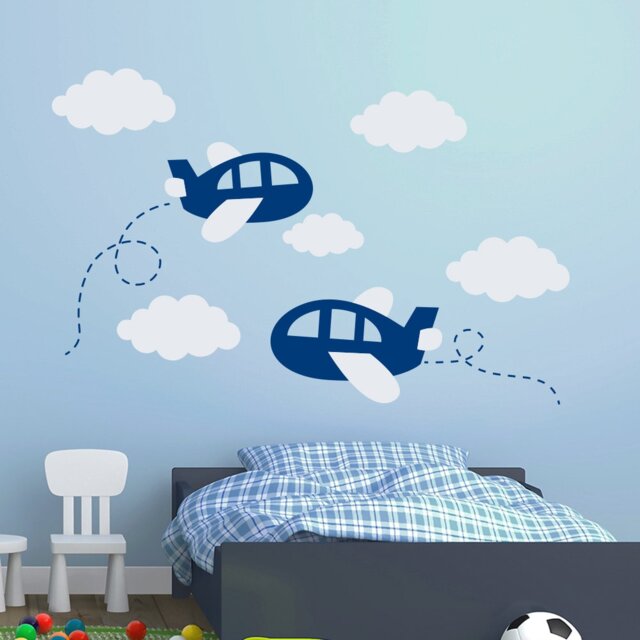 Plane Wall Decal - Airplane Cloud Sticker Nursery Decor Boys Bedroom Vinyl Crib Art - Ma300 - image 1
