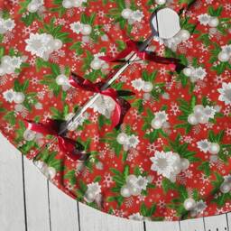 Red Floral Tree Skirt, Christmas Skirt - thumbnail 2