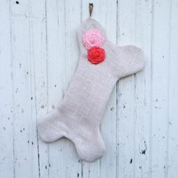 Burlap Dog Bone Christmas Stocking With Rosettes - Puppy/Dog Stocking-Personalize Letter/Custom Colors-Rustic/Shabby Chic//Natural - thumbnail 3
