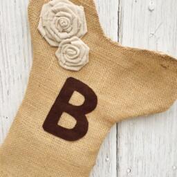 Burlap Dog Bone Christmas Stocking With Rosettes - Puppy/Dog Stocking-Personalize Letter/Custom Colors-Rustic/Shabby Chic//Natural - thumbnail 2
