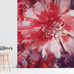 Red Flowers Removable Wallpaper, Nature Mural, Floral Painting, Flowers, Meadow, Peel & Stick, Self Adhesive, Wall Decor, Decal #46 - thumbnail 2