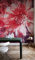 Red Flowers Removable Wallpaper, Nature Mural, Floral Painting, Flowers, Meadow, Peel & Stick, Self Adhesive, Wall Decor, Decal #46 - thumbnail 1