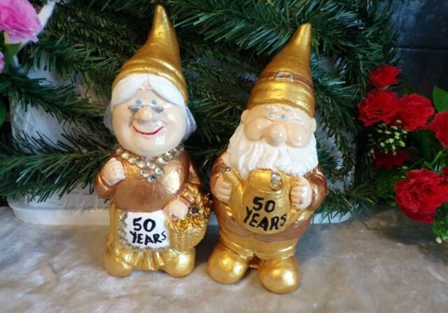 50Th Wedding Anniversary, Golden Anniversary, Handmade , Personalised Garden Gnomes, Quirky Gift - image 1