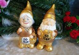 50Th Wedding Anniversary, Golden Anniversary, Handmade , Personalised Garden Gnomes, Quirky Gift - thumbnail 1