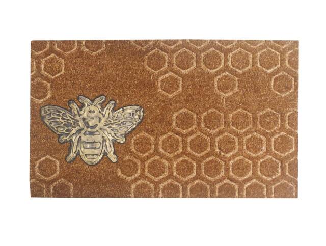Large Embossed Coir Doormat 45 X 75cm Bee & Honeycomb Pattern Natural Coconut Dirt Trapper Non-Slip Mat - image 1