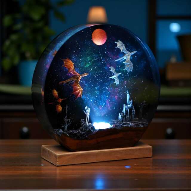 Ice & Fire Dragon Resin Lamp Castle Decor Night Light - image 1