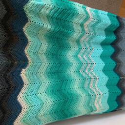 Handmade Crocheted Afghans/Full Size Blanket Chevron Zigzag Stripped Teal Ombre Beige Brown Stippped - thumbnail 2