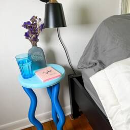 Blue Wavy Side Table - Postmodern Funky Original Design - thumbnail 2