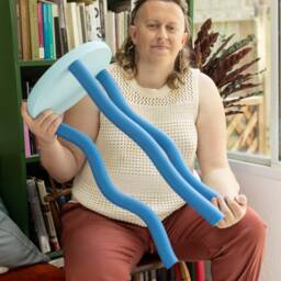 Blue Wavy Side Table - Postmodern Funky Original Design - thumbnail 3