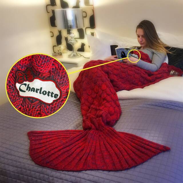 Personalised Mermaid Tail Blanket - Scarlet Siren Ruby Red Gift - image 1