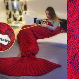 Personalised Mermaid Tail Blanket - Scarlet Siren Ruby Red Gift - thumbnail 2