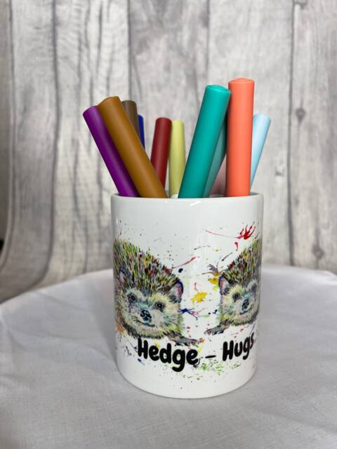 Personalized Hedgehog Pen Pot Rainbow Animal Ceramic Desk Organizer - image 1