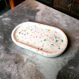 Terrazzo Bathroom Set With Tray Colorful Soap Dispenser, Stick Holder - thumbnail 3