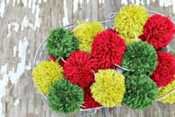 Red & Green Yarn Pom Christmas Garland, Holiday Decor - thumbnail 1