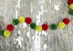 Red & Green Yarn Pom Christmas Garland, Holiday Decor - thumbnail 3