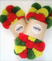 Red & Green Yarn Pom Christmas Garland, Holiday Decor - thumbnail 4