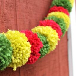 Red & Green Yarn Pom Christmas Garland, Holiday Decor - thumbnail 2