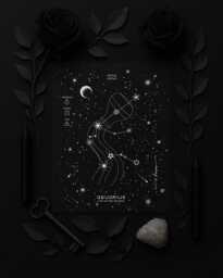 Aquarius Zodiac Constellation Silver Foil Art Print, Astrology Horoscope Signs Celestial Artwork, Black Minimal Wall Decor - thumbnail 1