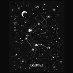 Aquarius Zodiac Constellation Silver Foil Art Print, Astrology Horoscope Signs Celestial Artwork, Black Minimal Wall Decor - thumbnail 2