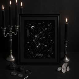 Aquarius Zodiac Constellation Silver Foil Art Print, Astrology Horoscope Signs Celestial Artwork, Black Minimal Wall Decor - thumbnail 3