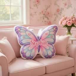 Butterfly Pillow, Nursery Decor Animal Kids Name Baby Shower Personalized Girl Pillow - thumbnail 4