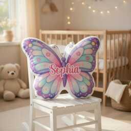 Butterfly Pillow, Nursery Decor Animal Kids Name Baby Shower Personalized Girl Pillow - thumbnail 1