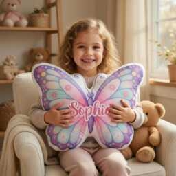Butterfly Pillow, Nursery Decor Animal Kids Name Baby Shower Personalized Girl Pillow - thumbnail 3