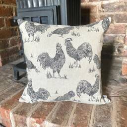 907. Handmade Chicken Noir 100% Linen Cushion Cover, Various Sizes - thumbnail 1