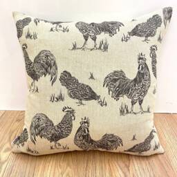 907. Handmade Chicken Noir 100% Linen Cushion Cover, Various Sizes - thumbnail 3
