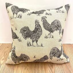907. Handmade Chicken Noir 100% Linen Cushion Cover, Various Sizes - thumbnail 2