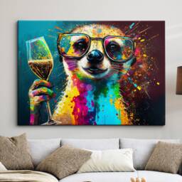 Meerkat Toasting Drink Glasses Animal Art Abstract Oil Painting Framed Poster Print & Canvas Wall Living Home Decor Interior Gift - thumbnail 1