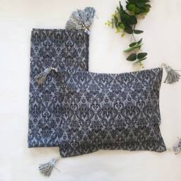 In Stock Black Grey Baroque Baby Wrap & Pillow Set With Tassel Corners - Cradle Pram Blanket - thumbnail 2